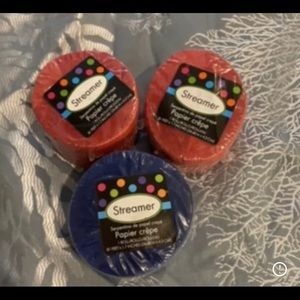 Lot of 3 Streamers, Crepe paper,  2 Red & 1 Blue New